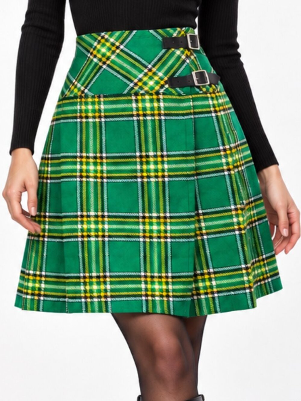 Vintage K Kilts Irish Green Tartan Plaid Pleated Mini Skirt 28 S/M